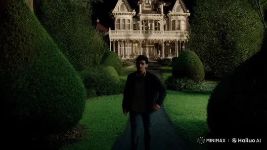 Young Man Approaches Eerie Victorian Mansion in Suspenseful Scene – AI Generated Video | Hailuo AI