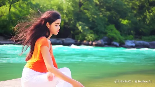 Serene River Scene with Graceful Young Woman – AI Generated Video | Hailuo AI