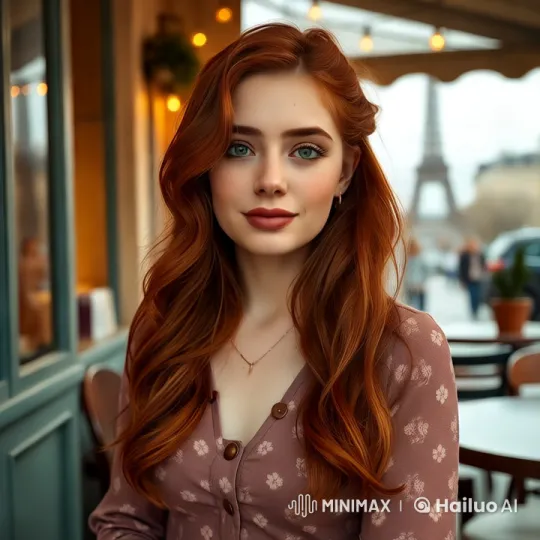 Romantic Parisian Portrait: Redhead in Eiffel Tower Setting – AI Generated Video | Hailuo AI
