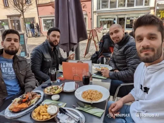 Friends Enjoy Meal as Flying Car Surprises – AI Generated Video | Hailuo AI