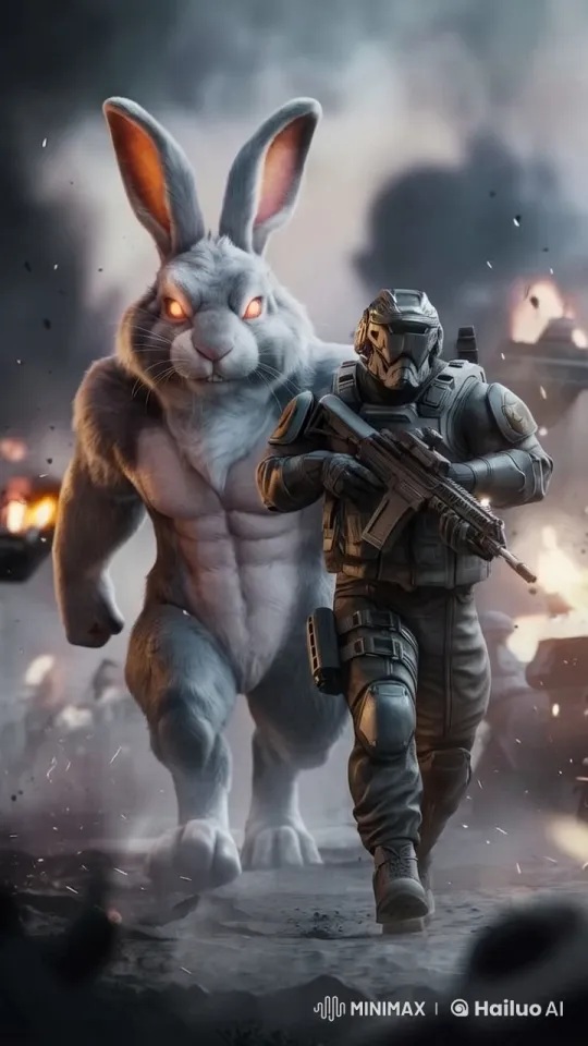 Ronaldo and Giant Rabbit March Through Chaotic Battle – AI Generated Video | Hailuo AI