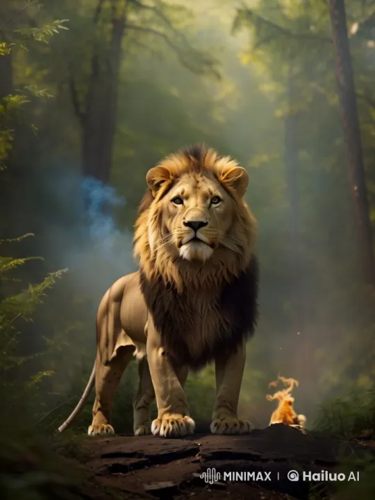 Young Lion Leader Calls Animals to Forest Meeting – AI Generated Video | Hailuo AI