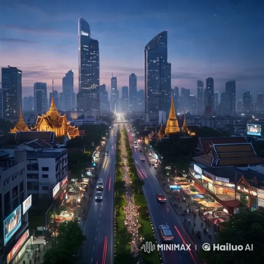 Bangkok at Dusk: Tradition Meets Modernity – AI Generated Video | Hailuo AI