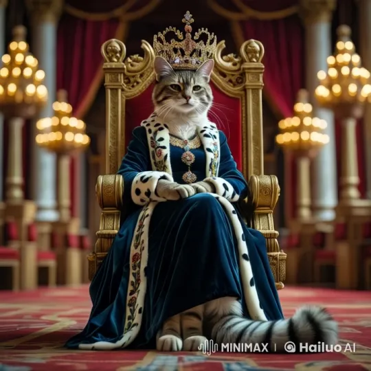Regal Feline Queen on Golden Throne in Grand Palace – AI Generated Video | Hailuo AI
