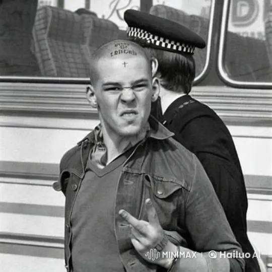 Man with Tattoo Challenges Officer by Bus – AI Generated Video | Hailuo AI
