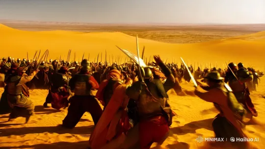 Desert Clash: Vibrant Battle of Fierce Warriors – AI Generated Video | Hailuo AI