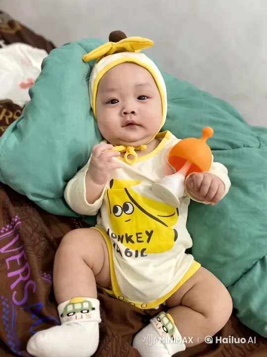 Baby with Toy on Colorful Bed in Soft Light – AI Generated Video | Hailuo AI