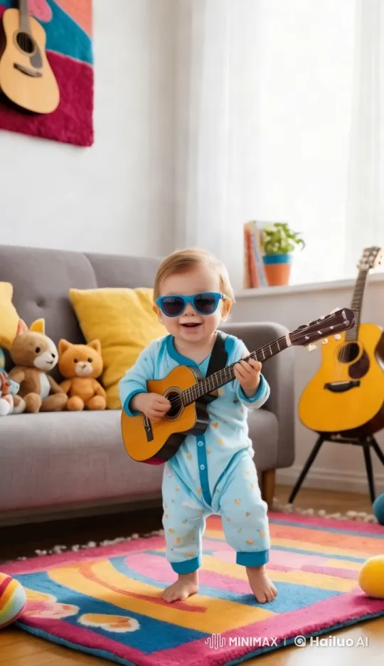 Baby Rockstar Enchants Stuffed Animal Audience – AI Generated Video | Hailuo AI