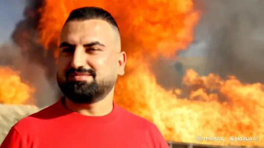 Confident Man Walks Through Chaos, Unfazed by Explosion – AI Generated Video | Hailuo AI