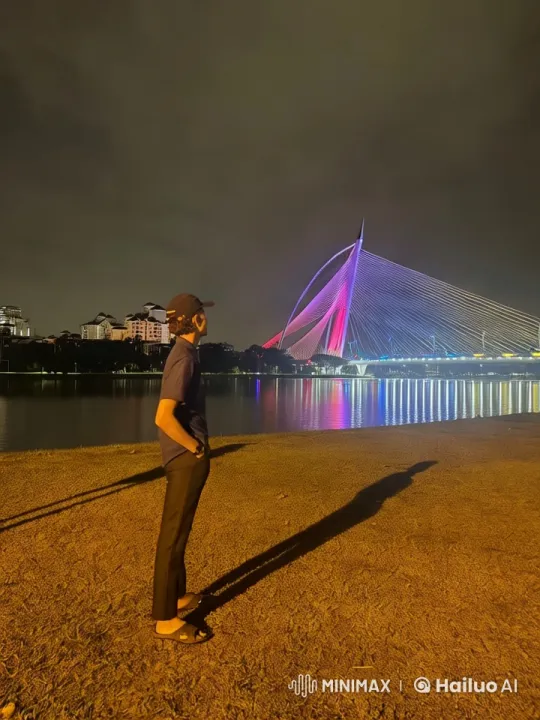 Kungfu Master Performs by Nighttime Lakeside Bridge – AI Generated Video | Hailuo AI
