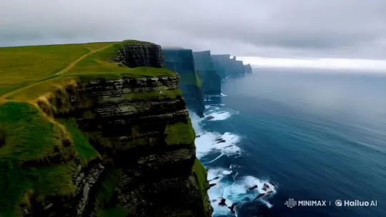Cliffs of Moher: Aerial Beauty Meets Harp's Melody – AI Generated Video | Hailuo AI