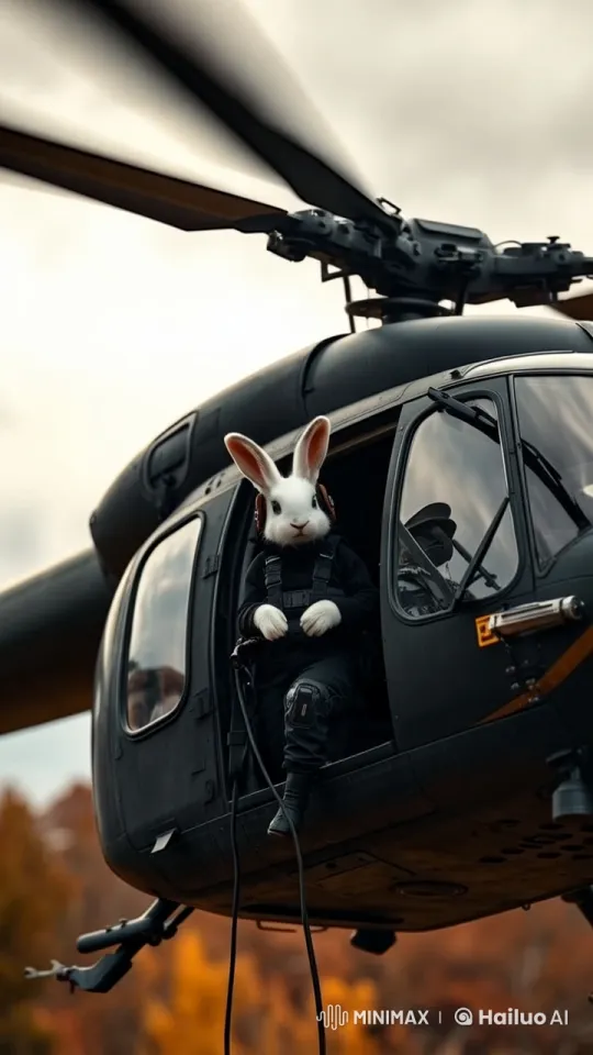 Tactical Rabbit Leaps from Helicopter in Live2D Animation – AI Generated Video | Hailuo AI