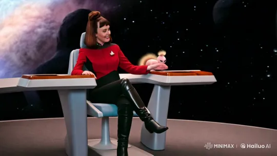 Futuristic Captain Commands Starship Amidst Cosmic Beauty – AI Generated Video | Hailuo AI