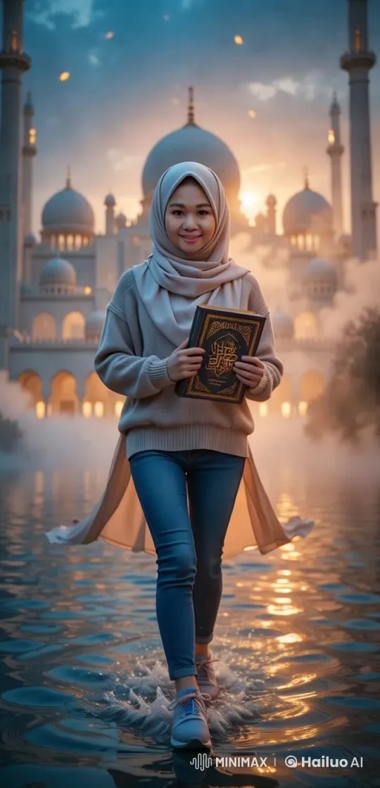Aesthetic Evening Walk Near a Grand Mosque – AI Generated Video | Hailuo AI