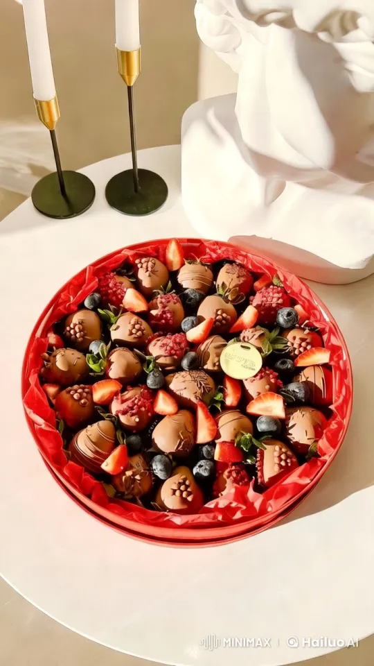 Artful Display of Chocolate-Covered Fruit Platter – AI Generated Video | Hailuo AI