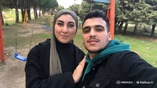 Couple Poses for Selfie in Serene Park Setting – AI Generated Video | Hailuo AI