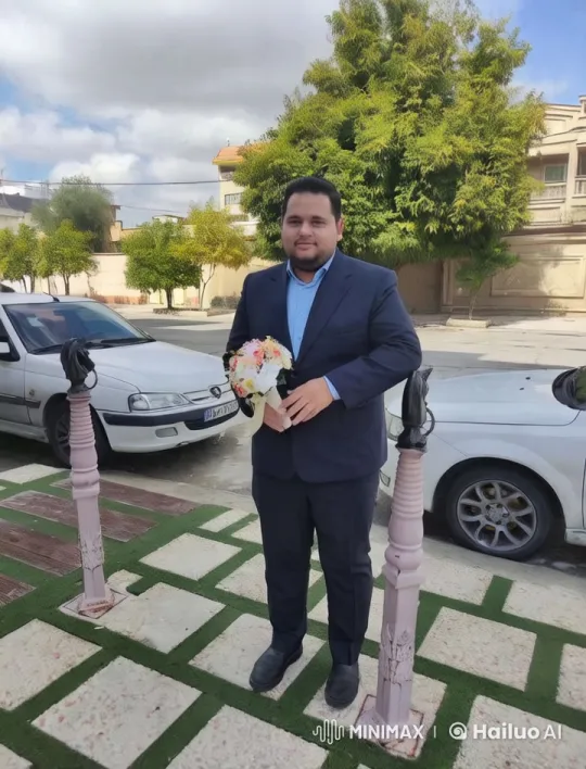 Man with Flowers in Suburban Setting – AI Generated Video | Hailuo AI