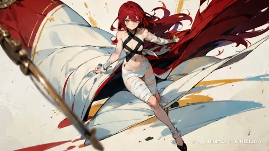 Dynamic Character Display with Flowing Hair and Cape – AI Generated Video | Hailuo AI