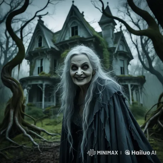 Eerie Old Woman and Snake Approach Haunted House – AI Generated Video | Hailuo AI