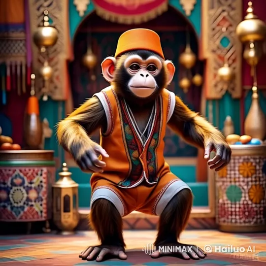 Moroccan Monkey Dance in Ornate Setting – AI Generated Video | Hailuo AI