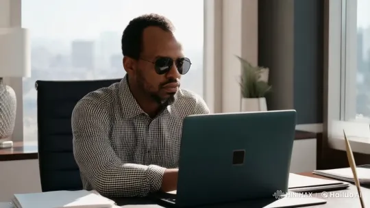 Professional Man in Modern Office, Contemplating City View – AI Generated Video | Hailuo AI
