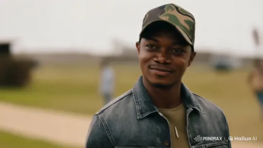 Confident Man in Camouflage Cap Walks and Waves – AI Generated Video | Hailuo AI