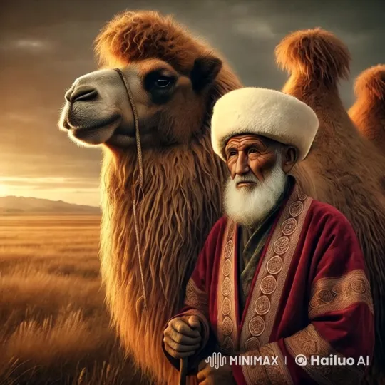 Camel and Man in Golden Sunset Landscape – AI Generated Video | Hailuo AI