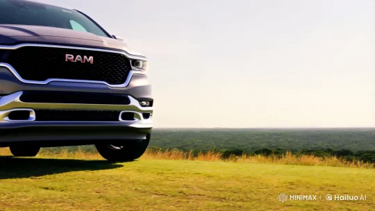 Majestic RAM Grand Caravan Showcased in Dynamic Landscape – AI Generated Video | Hailuo AI