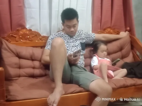 Man and Girl Enjoy Music on Sofa with Guitars – AI Generated Video | Hailuo AI