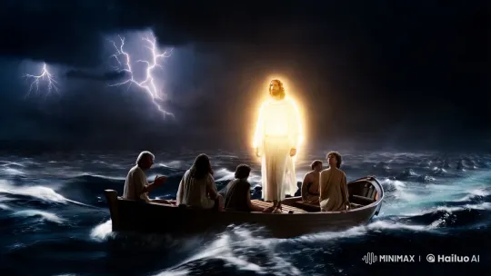 Jesus Walks on Stormy Sea with Divine Calm – AI Generated Video | Hailuo AI
