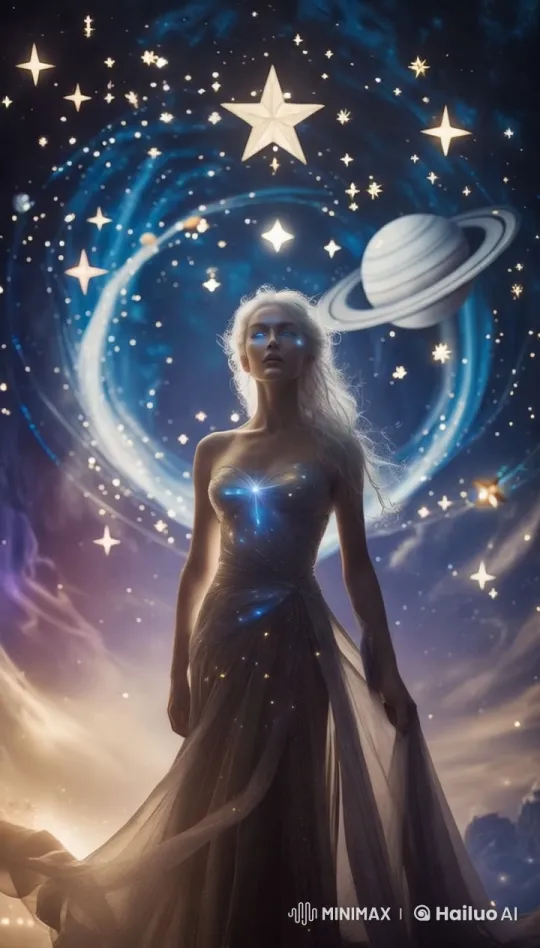 Celestial Beauty: A Cosmic Dance of Stars and Gown – AI Generated Video | Hailuo AI