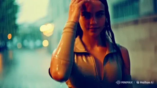 Intimate Close-Up of a Stunning Athlete in the Rain – AI Generated Video | Hailuo AI