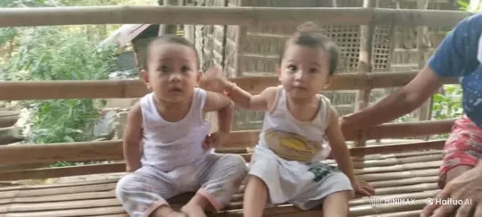 Toddlers Playfully Mimic Kung Fu on Bamboo Bench – AI Generated Video | Hailuo AI