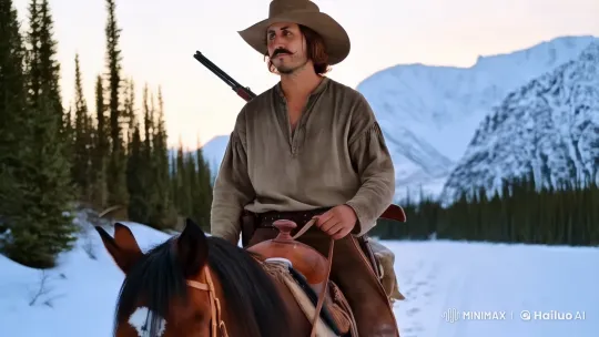 Cowboy's Determined Journey Through Snowy Wilderness – AI Generated Video | Hailuo AI