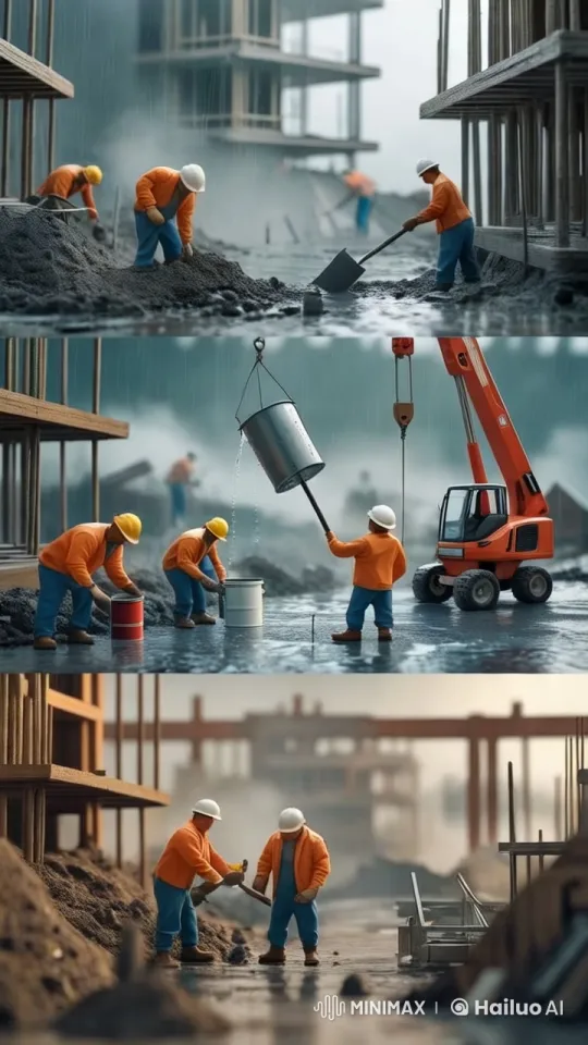 Miniature Construction Site: Rainy Aesthetic and Precision Work – AI Generated Video | Hailuo AI