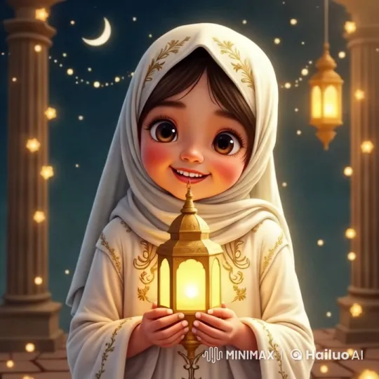 Joyful Young Girl Celebrates Ramadan with Lantern – AI Generated Video | Hailuo AI