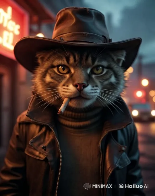 Fierce Fluffy Cat Outlaw in Urban Action Scene – AI Generated Video | Hailuo AI