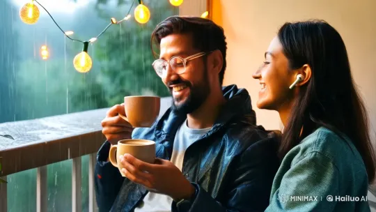 Romantic Rainy Evening on a Balcony – AI Generated Video | Hailuo AI