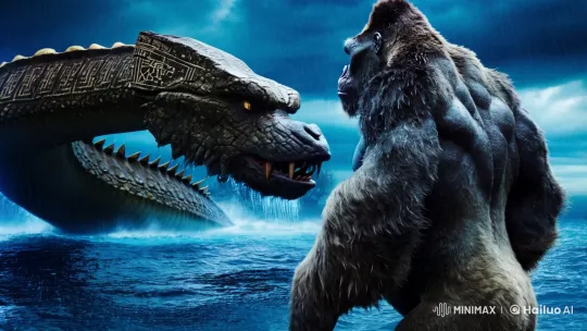 King Kong vs. the World Serpent: An Epic Cinematic Confrontation – AI Generated Video | Hailuo AI