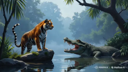 Tiger and Crocodile Merge into Hybrid Beast – AI Generated Video | Hailuo AI
