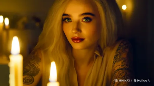 Candlelit Portrait of a Young Woman with Intimate Warmth – AI Generated Video | Hailuo AI