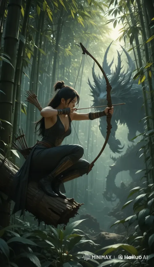 Female Warrior Fleeing Monster in Cinematic Forest Chase – AI Generated Video | Hailuo AI