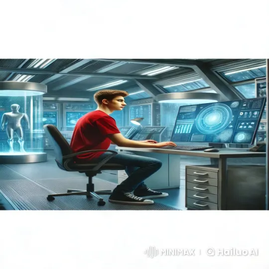 Boy Engages with Futuristic Tech in High-Tech Lab – AI Generated Video | Hailuo AI