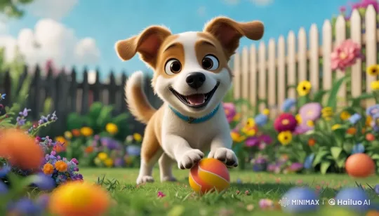 Puppy Play in a Colorful Garden Paradise – AI Generated Video | Hailuo AI