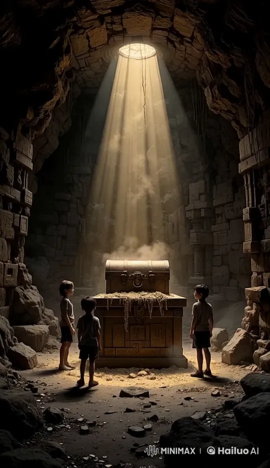 Kids Discover Treasure in Mysterious Cave Chamber – AI Generated Video | Hailuo AI