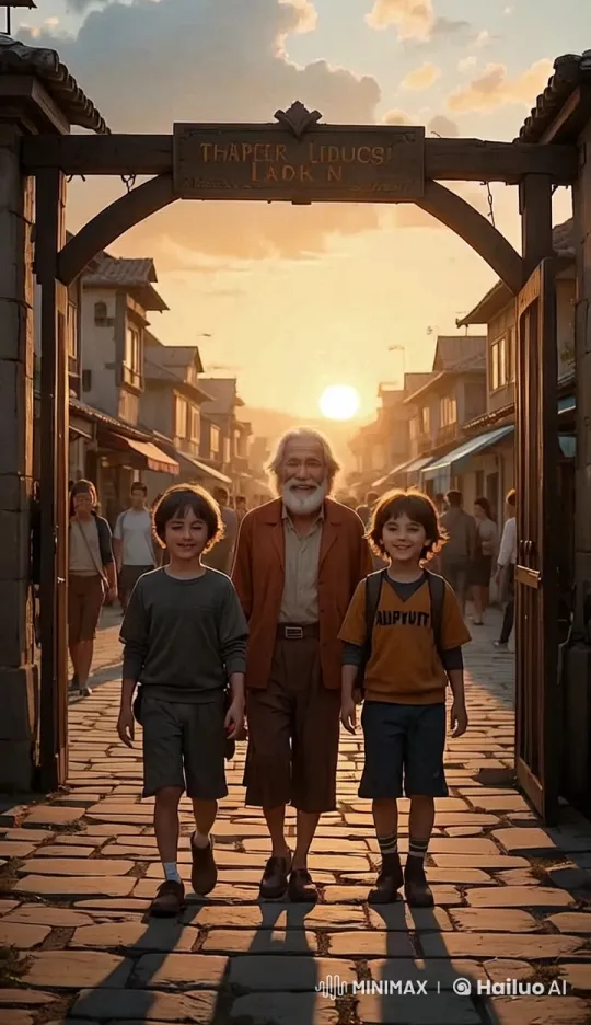 Victorious Kids Return to Town Under Golden Sunset – AI Generated Video | Hailuo AI