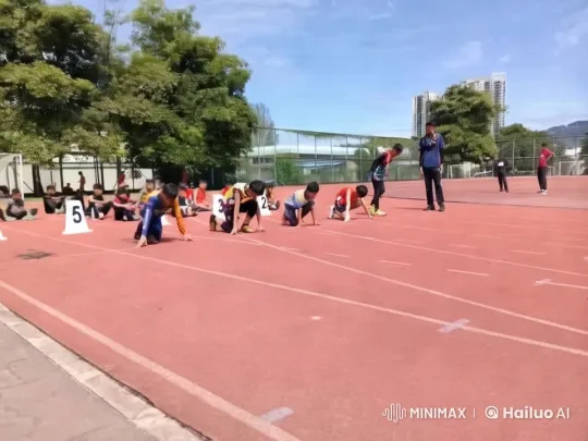 Young Athletes Poised for Track Race – AI Generated Video | Hailuo AI