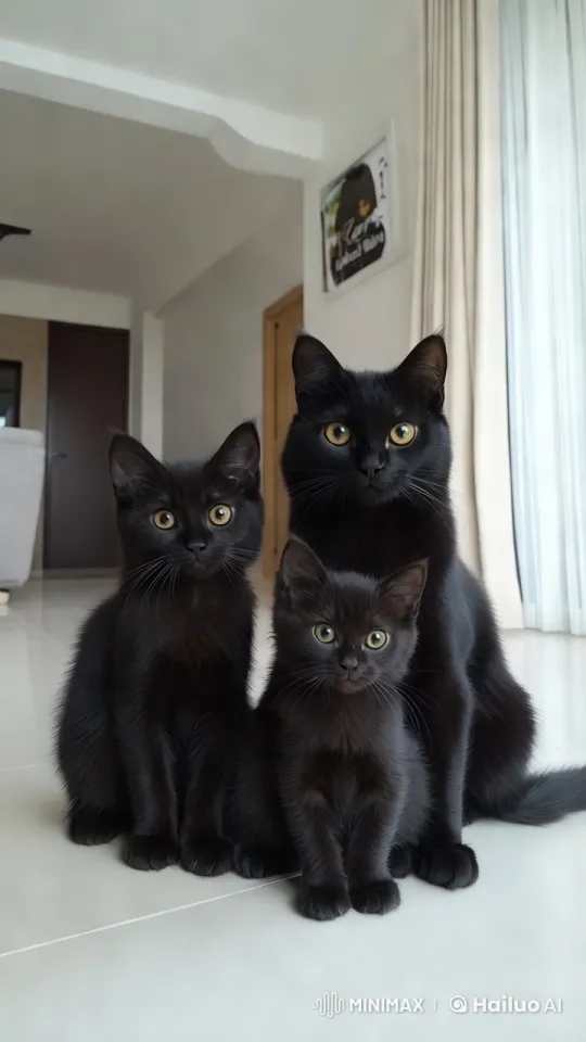 Three Cats in Minimalist Modern Room with Soft Lighting – AI Generated Video | Hailuo AI