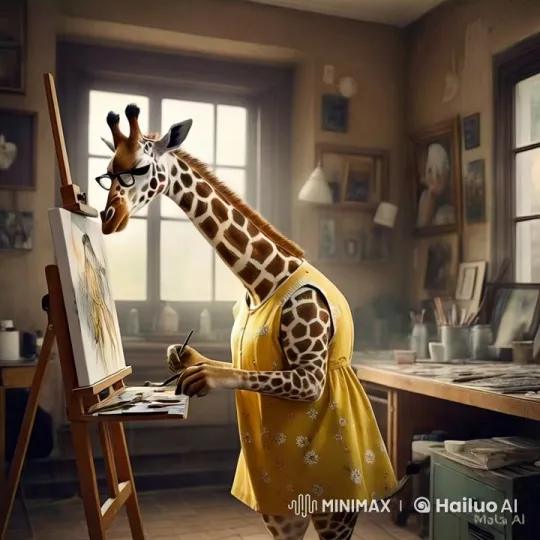 Giraffe Artist Painting in Art Studio – AI Generated Video | Hailuo AI