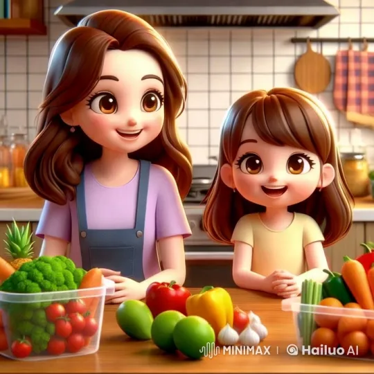 Mother and Daughter Cooking Moment in Modern Kitchen – AI Generated Video | Hailuo AI